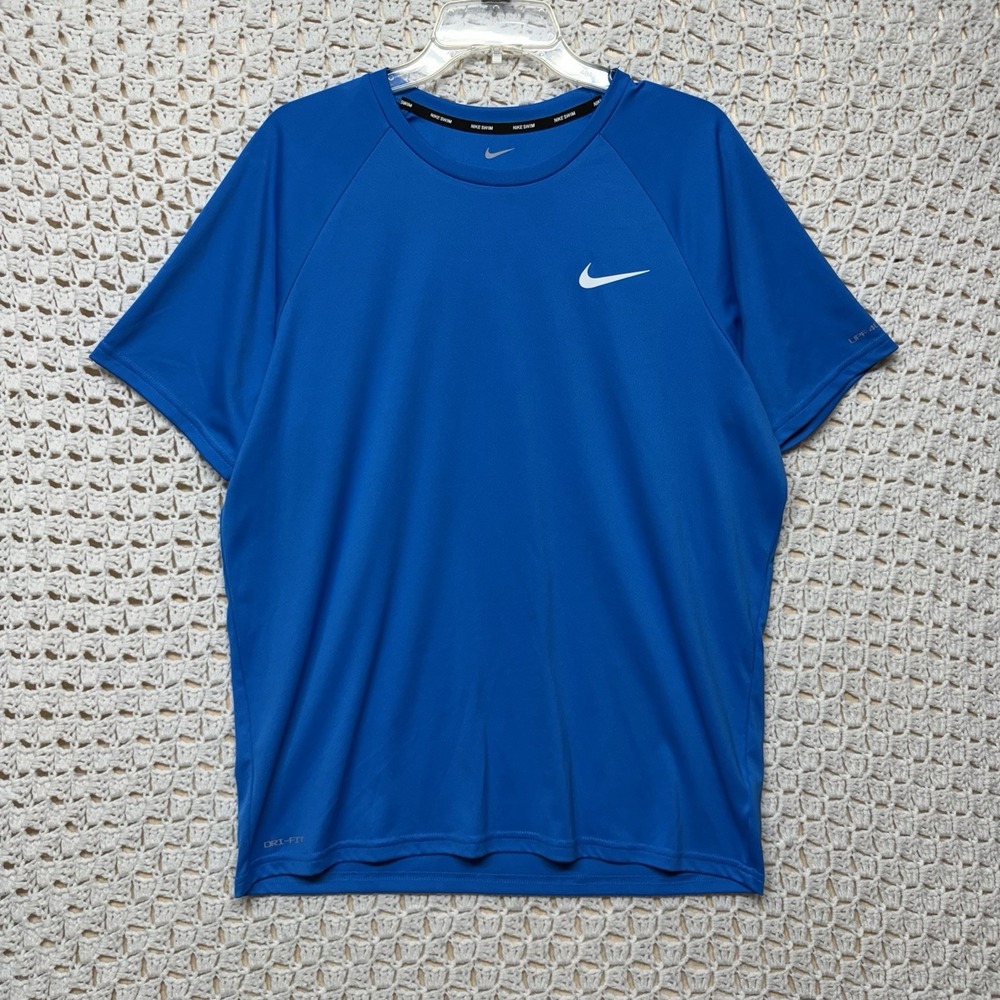 Nike Swim Shirt Mens Size L Blue Crew Neck Short Sleeve 100% polyester Dri-Fit